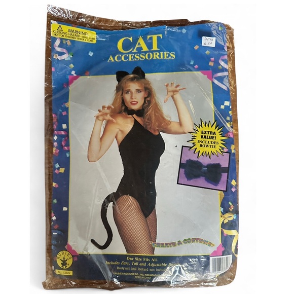 Vintage 90s Rubies Black cat Halloween costume with ears, tail, and bow tie - Picture 1 of 4